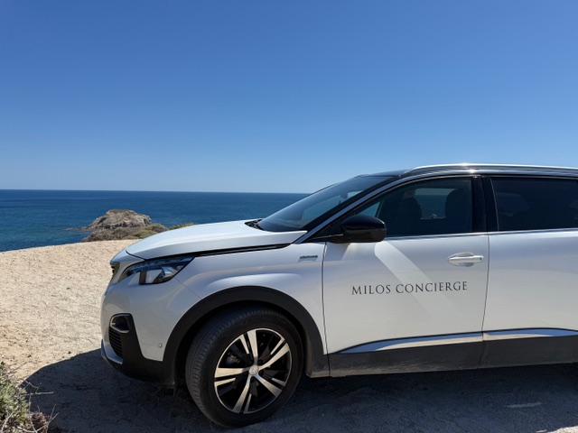 Comfortable, air-conditioned car offering private and group transfers to beaches, villages, and landmarks across Milos island.
